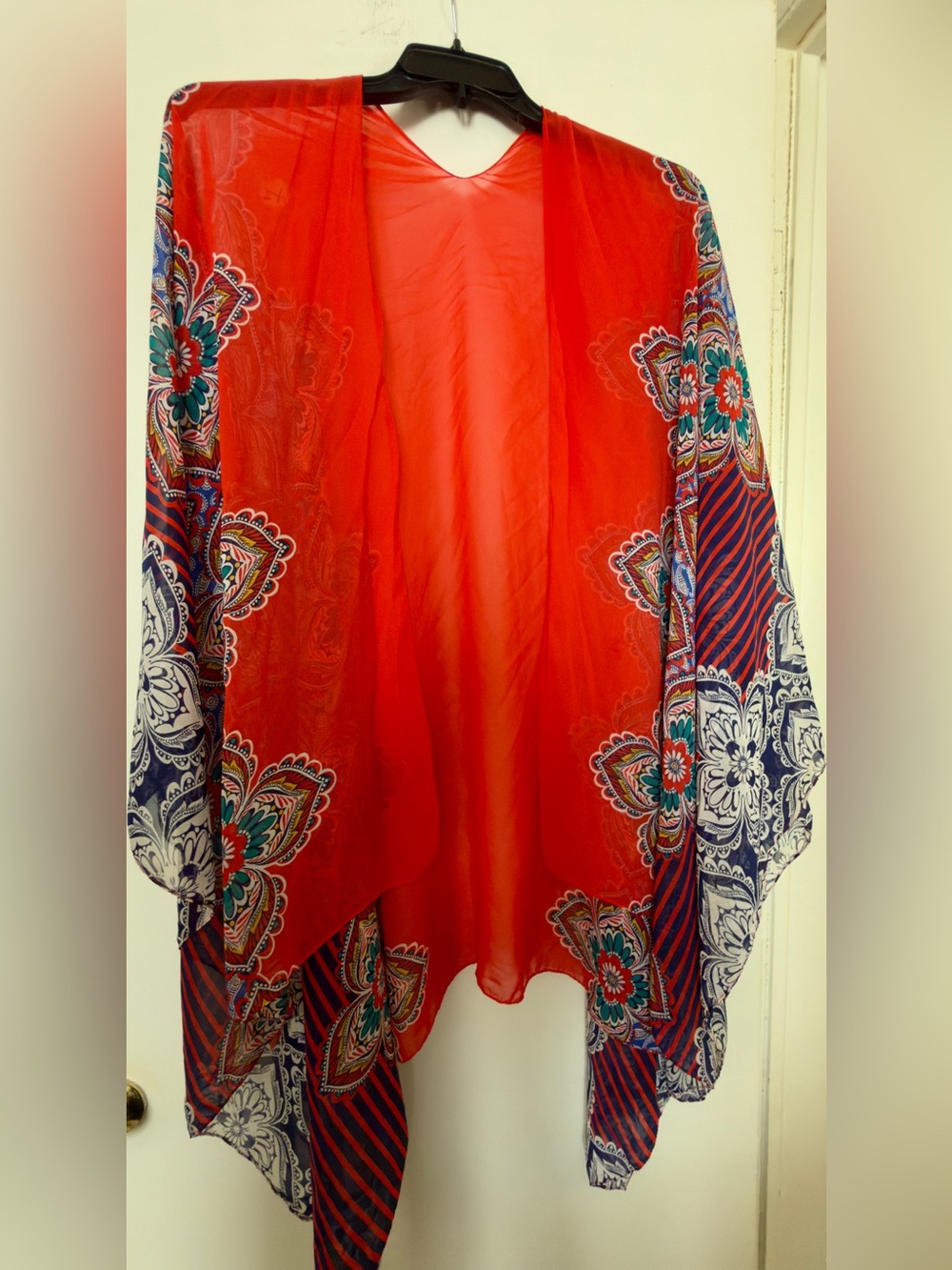 Red Floral Sheer Kimono Cardigan - Women Jackets & Coats